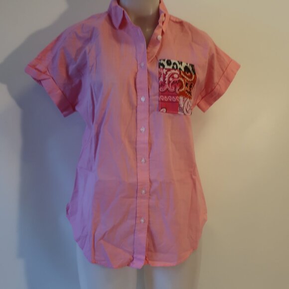NWT Womens Romi Basha Pink Paisley & Animal Print Button Down Shirt S - Picture 2 of 6